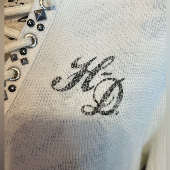 Harley-Davidson® Willie G Skull Ivory Laced Waffle Knit Henley Hoodie -L 💀 - Picture 6 of 14